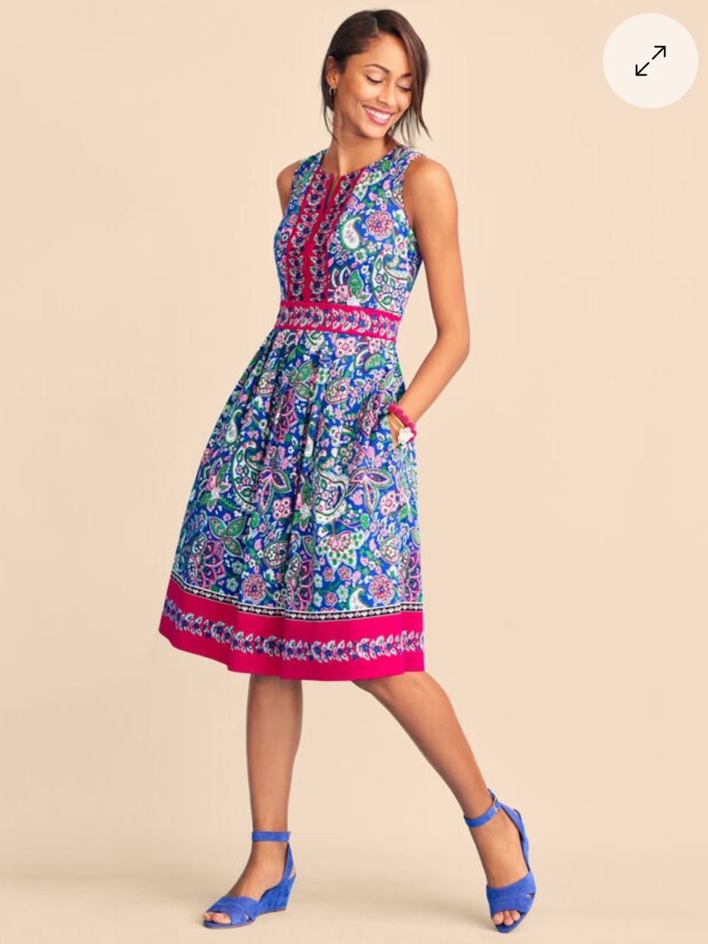 Talbots Sleeveless Paisley Midi Dress in Blue and Fuchsia size 8 NWT $149 msrp